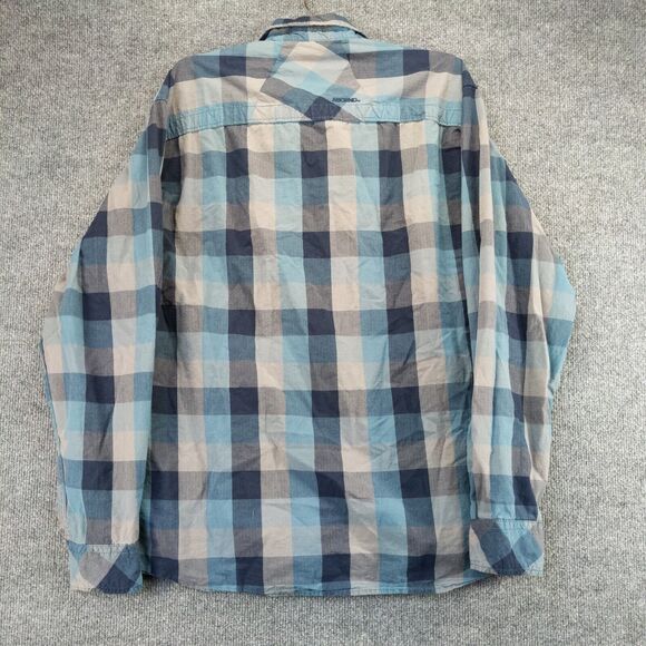 Ascend Size Mens L Blue Gray Plaid Button Up Long Sleeve Shirt Front Flap Pocket - Picture 3 of 12